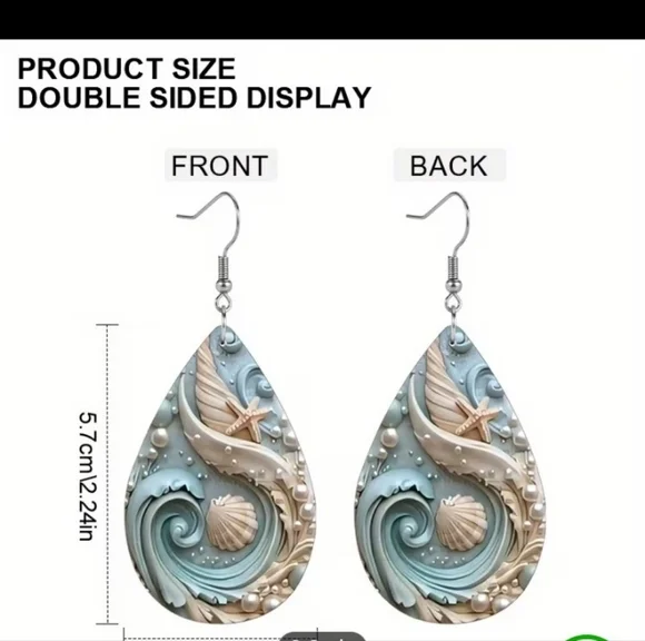 Ocean-Themed‎ Teardrop Earrings F62 - Picture 2 of 3